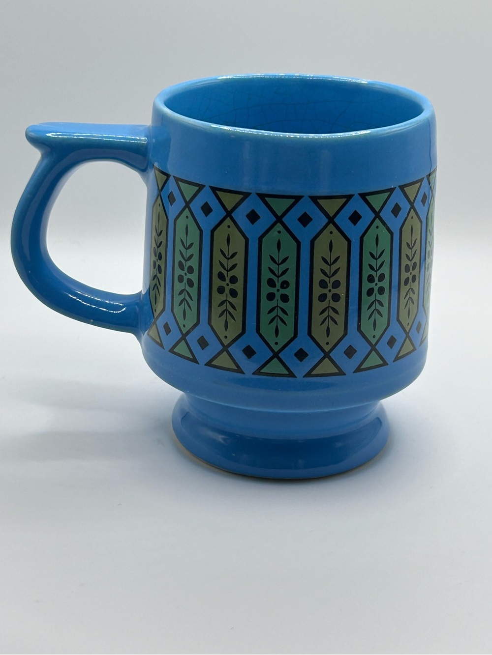 Vintage Made in Japan Blue Ceramic Mug | 1960s 70s Geometric Mod Coffee Cup MCM